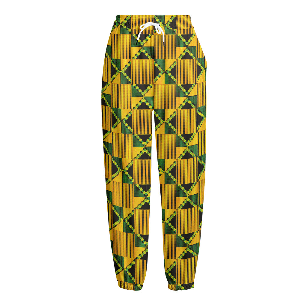 Kente Ethnic Pattern Print Fleece Lined Knit Pants