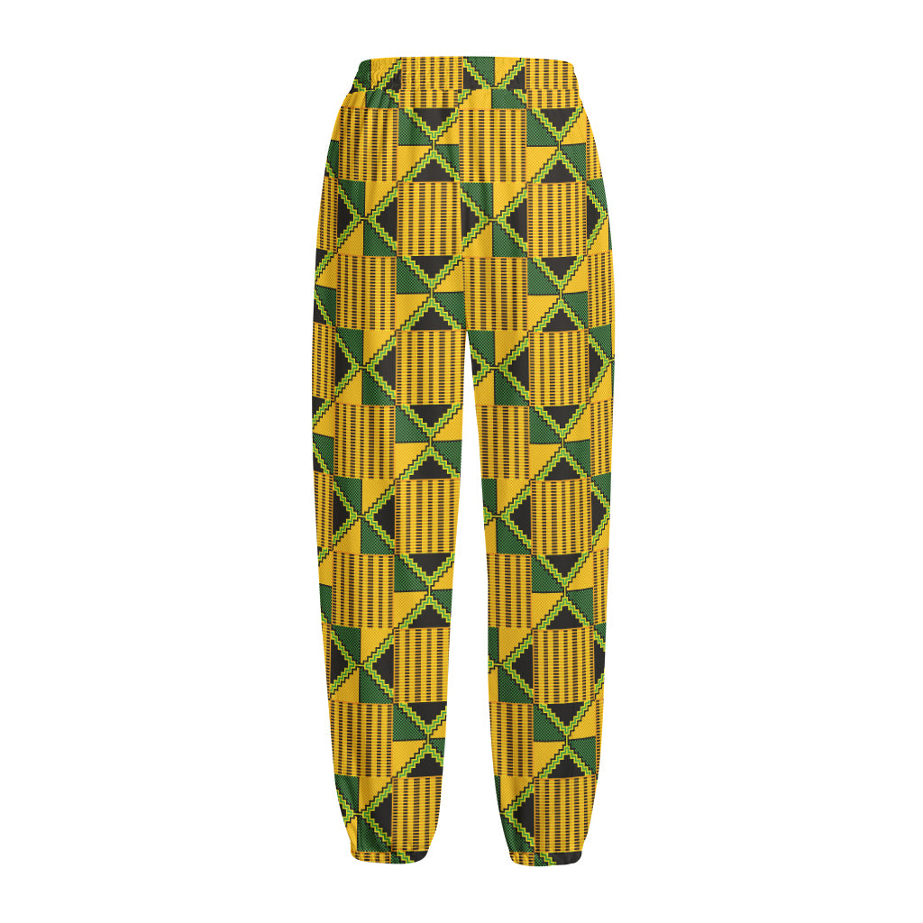 Kente Ethnic Pattern Print Fleece Lined Knit Pants