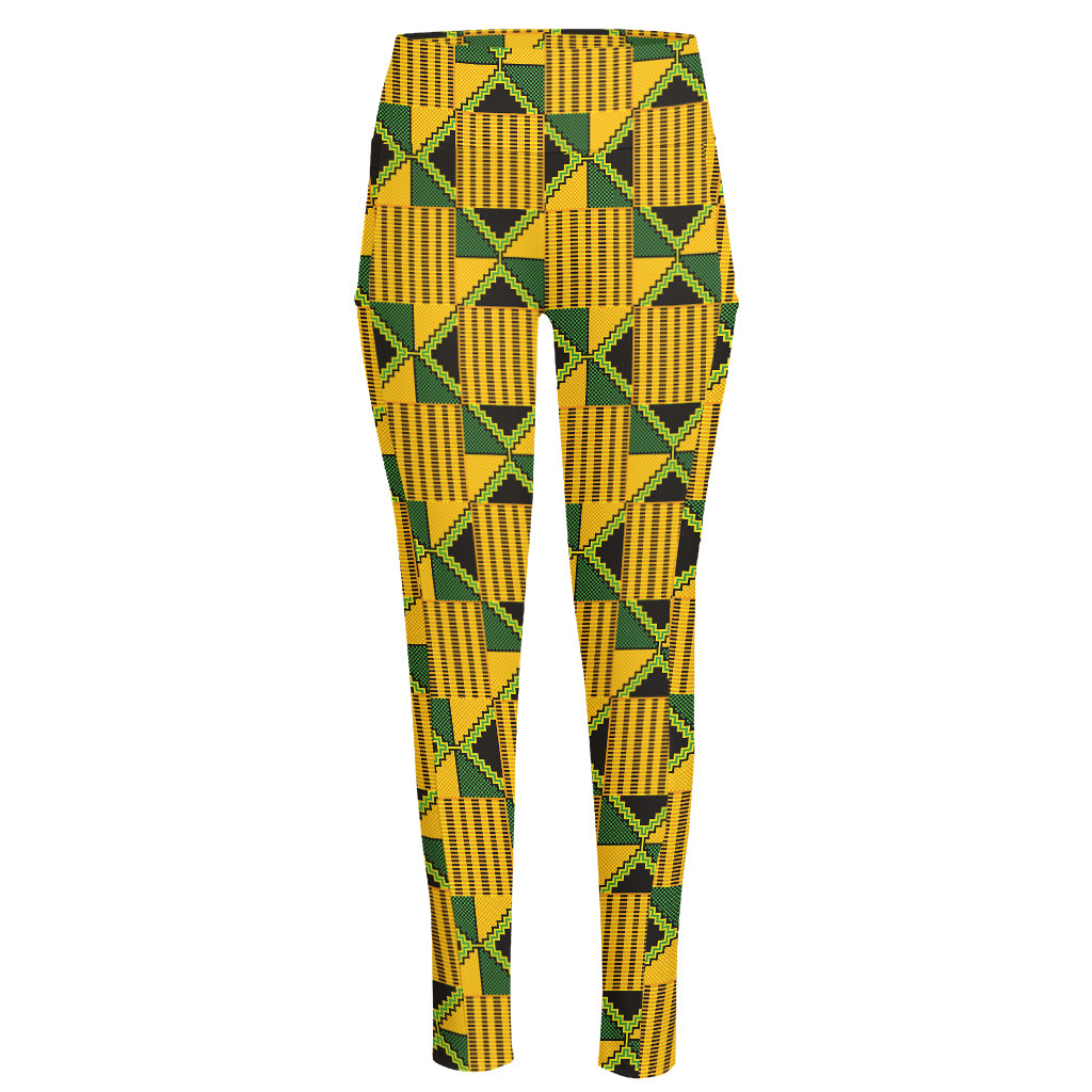Kente Ethnic Pattern Print High-Waisted Pocket Leggings