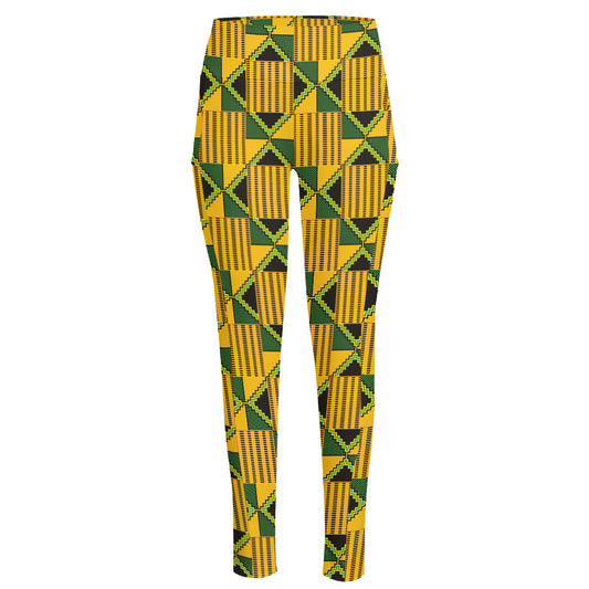 Kente Ethnic Pattern Print High-Waisted Pocket Leggings