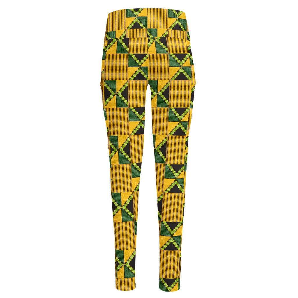 Kente Ethnic Pattern Print High-Waisted Pocket Leggings