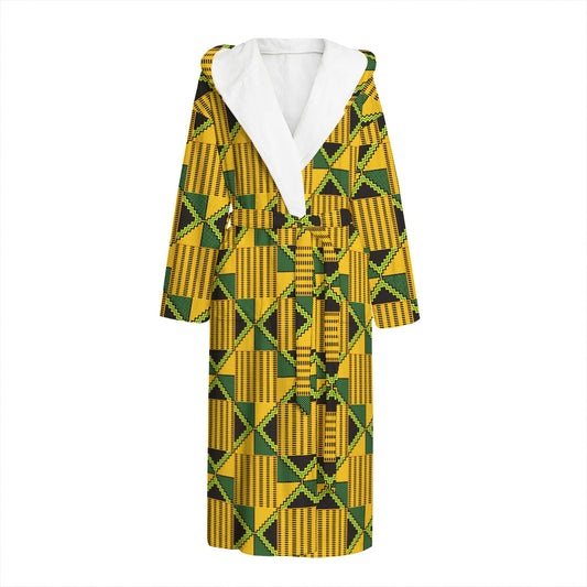 Kente Ethnic Pattern Print Hooded Bathrobe