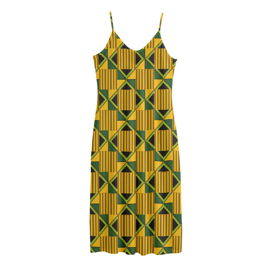 Kente Ethnic Pattern Print Jersey Midi Cami Dress