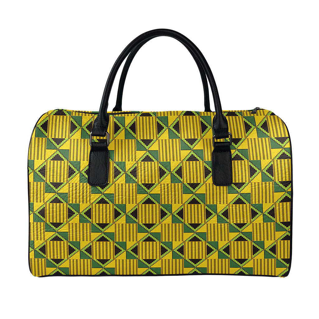 Kente Ethnic Pattern Print Leather Duffle Bag