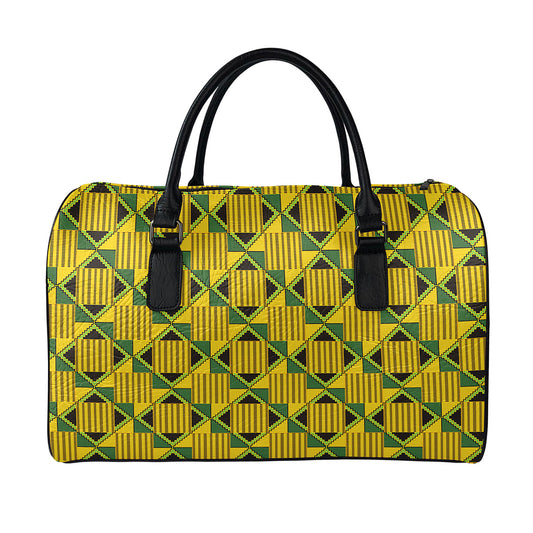 Kente Ethnic Pattern Print Leather Duffle Bag
