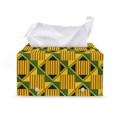 Kente Ethnic Pattern Print Leather Tissue Box Cover