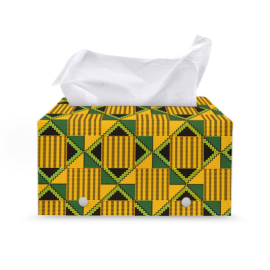 Kente Ethnic Pattern Print Leather Tissue Box Cover
