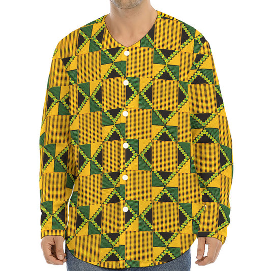 Kente Ethnic Pattern Print Long Sleeve Baseball Jersey