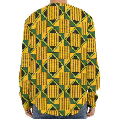 Kente Ethnic Pattern Print Long Sleeve Baseball Jersey