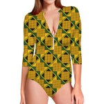 Kente Ethnic Pattern Print Long Sleeve Swimsuit