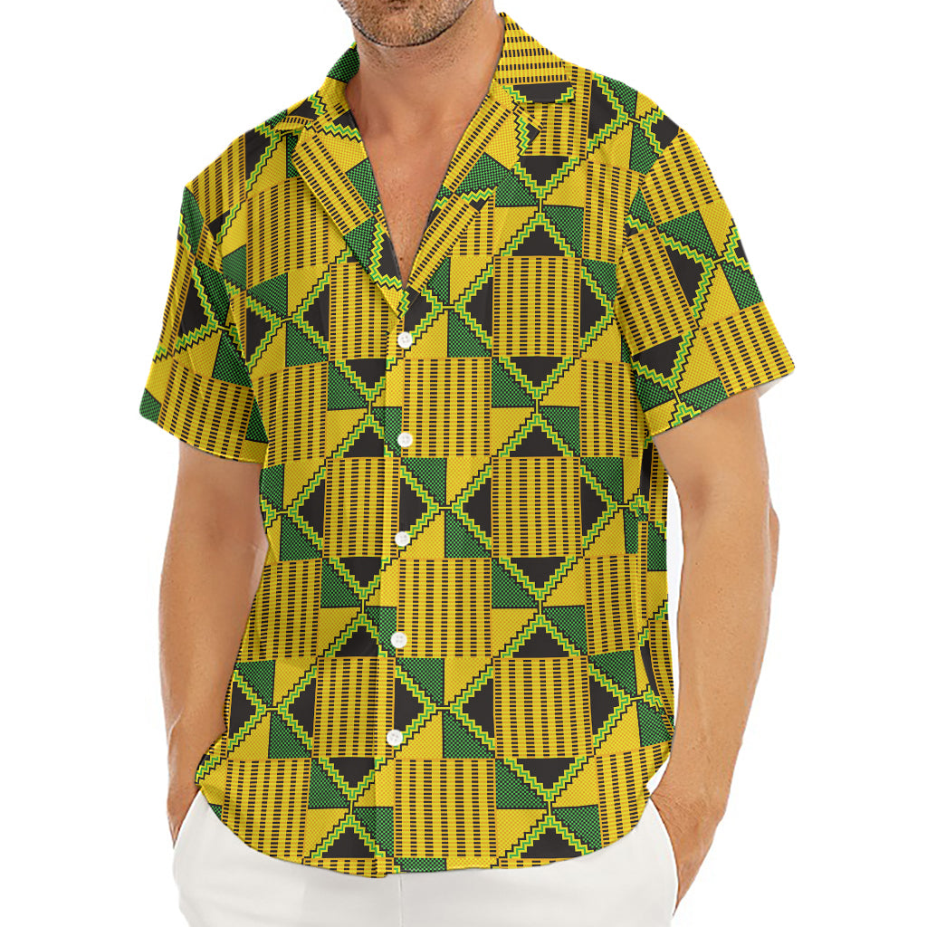 Kente Ethnic Pattern Print Men's Deep V-Neck Shirt