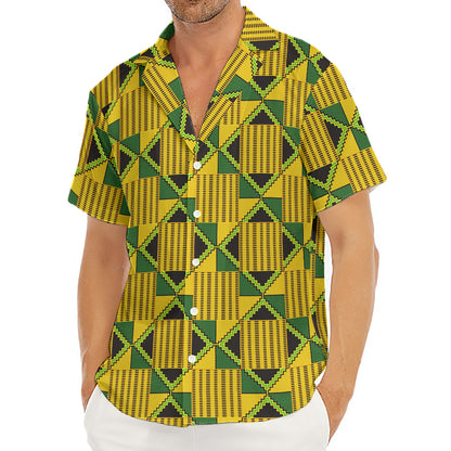 Kente Ethnic Pattern Print Men's Deep V-Neck Shirt