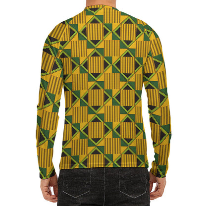 Kente Ethnic Pattern Print Men's Long Sleeve Rash Guard