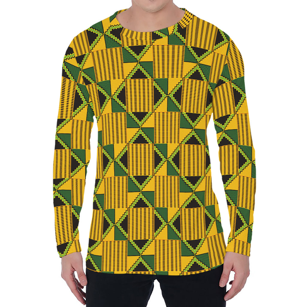 Kente Ethnic Pattern Print Men's Long Sleeve T-Shirt
