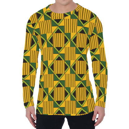 Kente Ethnic Pattern Print Men's Long Sleeve T-Shirt