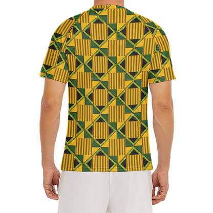 Kente Ethnic Pattern Print Men's Short Sleeve Rash Guard