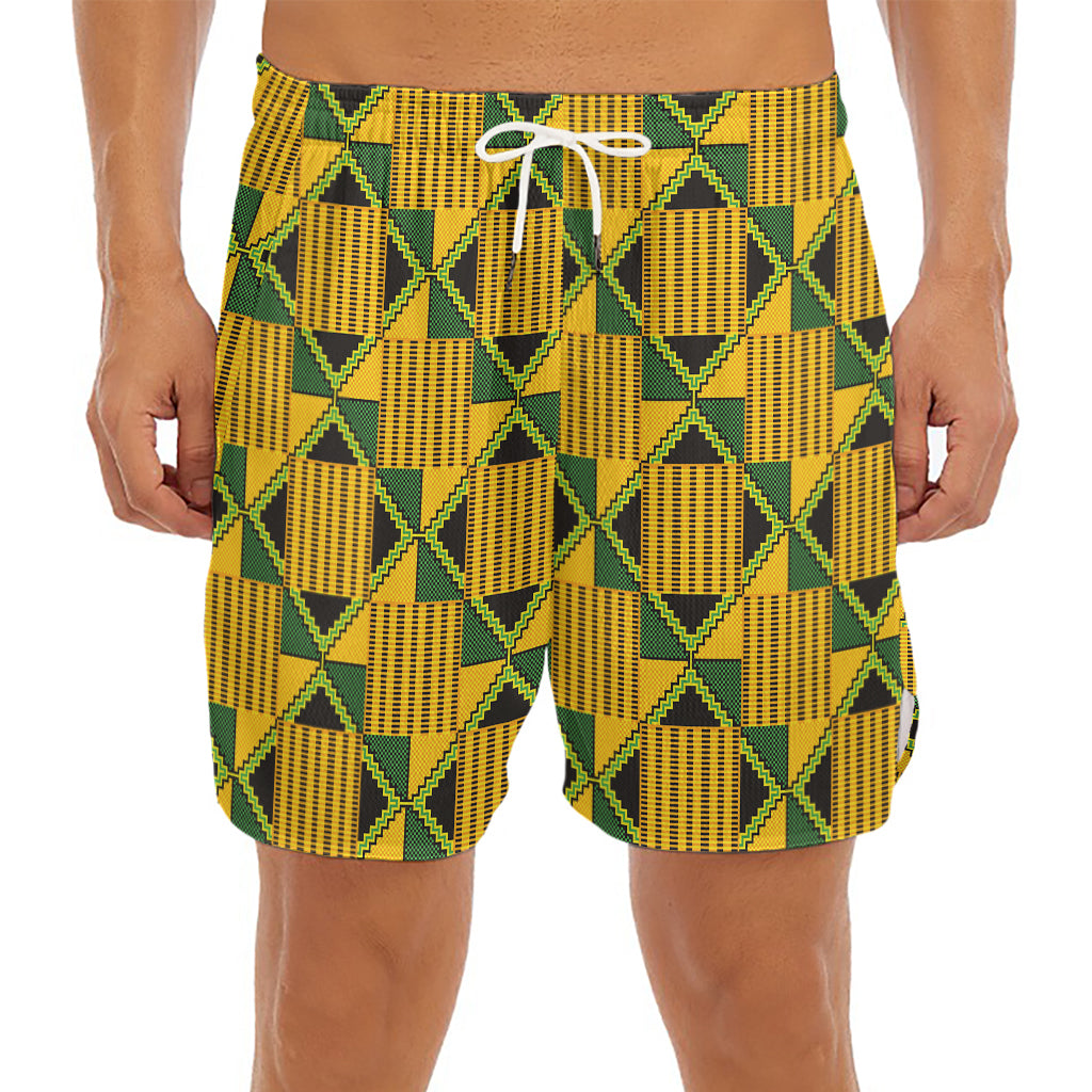 Kente Ethnic Pattern Print Men's Split Running Shorts