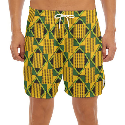 Kente Ethnic Pattern Print Men's Split Running Shorts