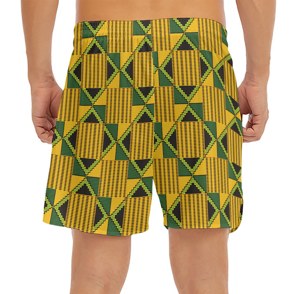 Kente Ethnic Pattern Print Men's Split Running Shorts
