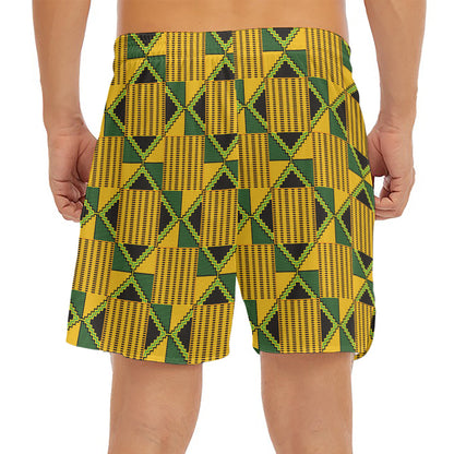 Kente Ethnic Pattern Print Men's Split Running Shorts