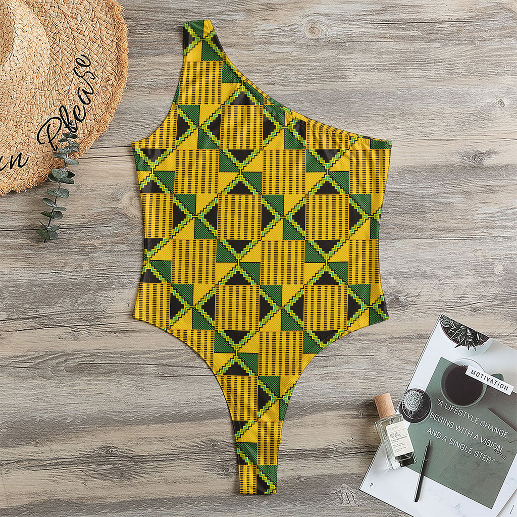 Kente Ethnic Pattern Print One Shoulder Bodysuit