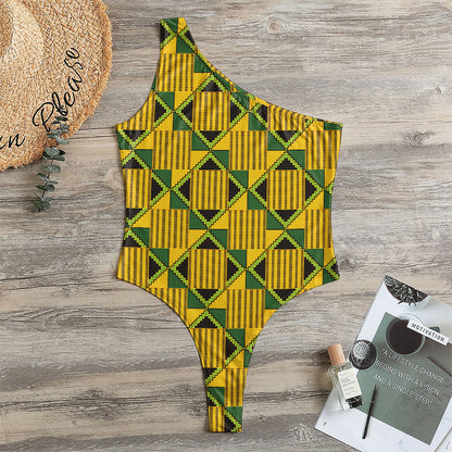 Kente Ethnic Pattern Print One Shoulder Bodysuit