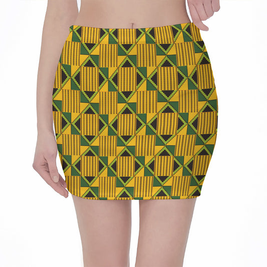 Kente Ethnic Pattern Print Pencil Mini Skirt