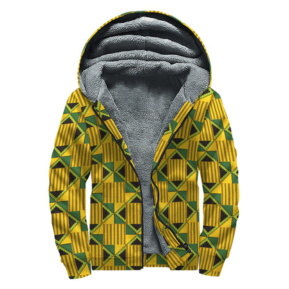 Kente Ethnic Pattern Print Sherpa Lined Zip Up Hoodie