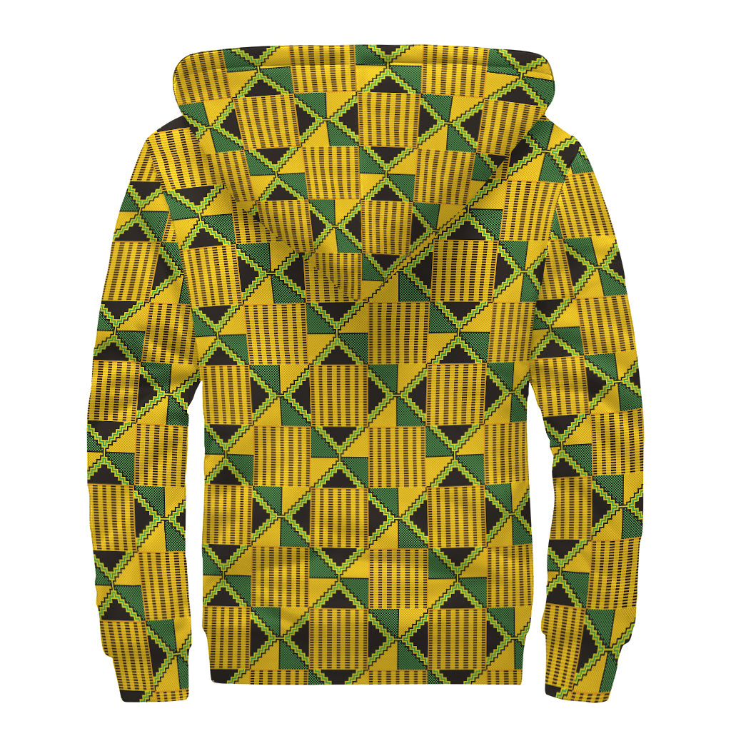 Kente Ethnic Pattern Print Sherpa Lined Zip Up Hoodie