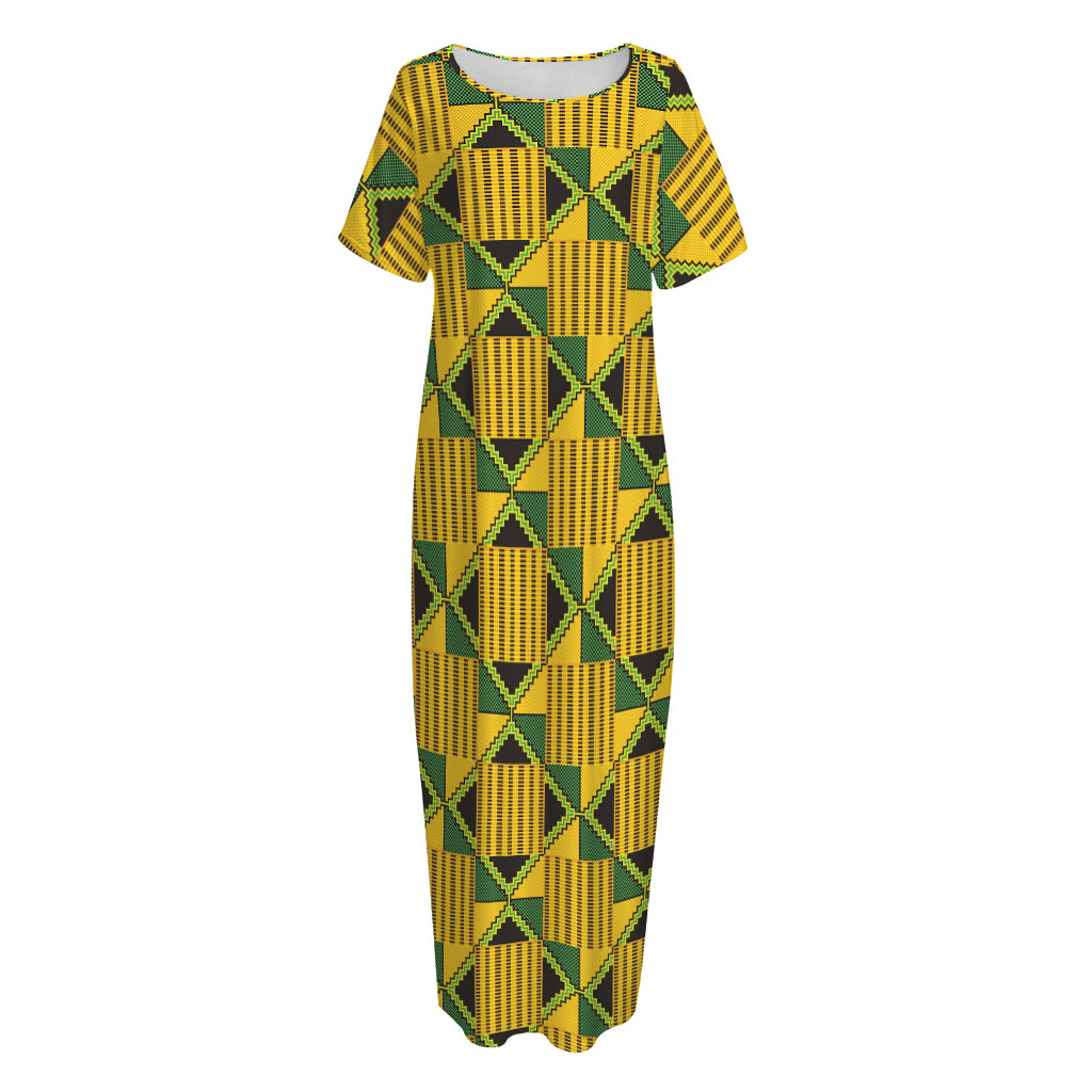 Kente Ethnic Pattern Print Short Sleeve Long Nightdress