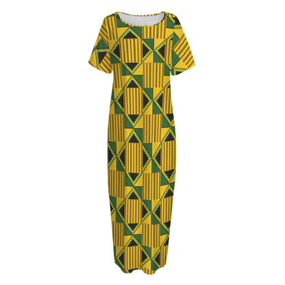 Kente Ethnic Pattern Print Short Sleeve Long Nightdress