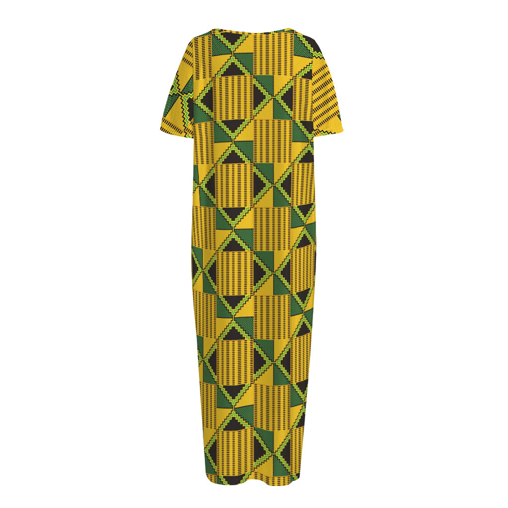 Kente Ethnic Pattern Print Short Sleeve Long Nightdress