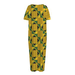 Kente Ethnic Pattern Print Short Sleeve Long Nightdress