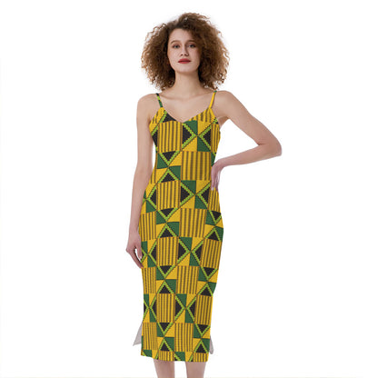 Kente Ethnic Pattern Print Slim Fit Midi Cami Dress