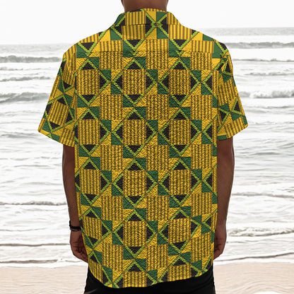 Kente Ethnic Pattern Print Textured Short Sleeve Shirt