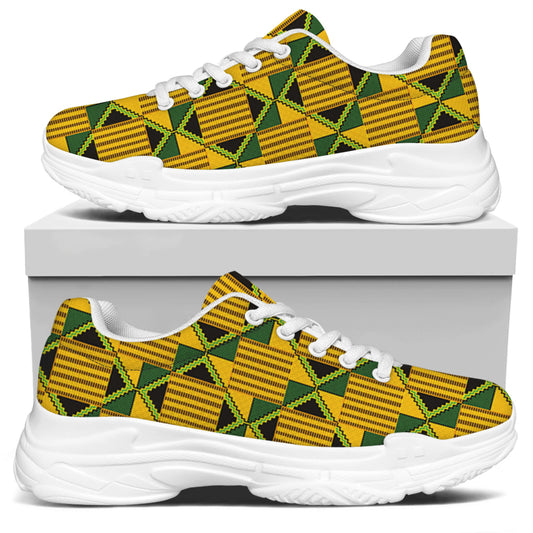 Kente Ethnic Pattern Print White Chunky Shoes