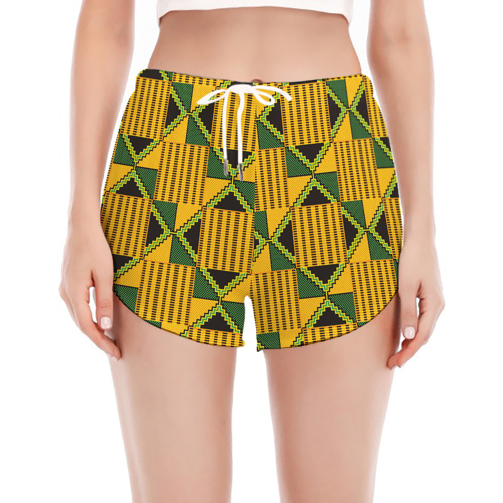 Kente Ethnic Pattern Print Women's Split Running Shorts