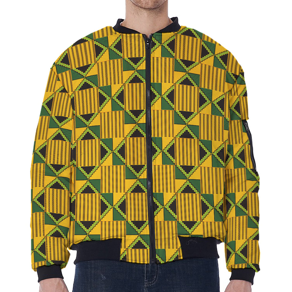 Kente Ethnic Pattern Print Zip Sleeve Bomber Jacket