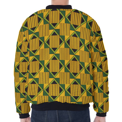 Kente Ethnic Pattern Print Zip Sleeve Bomber Jacket