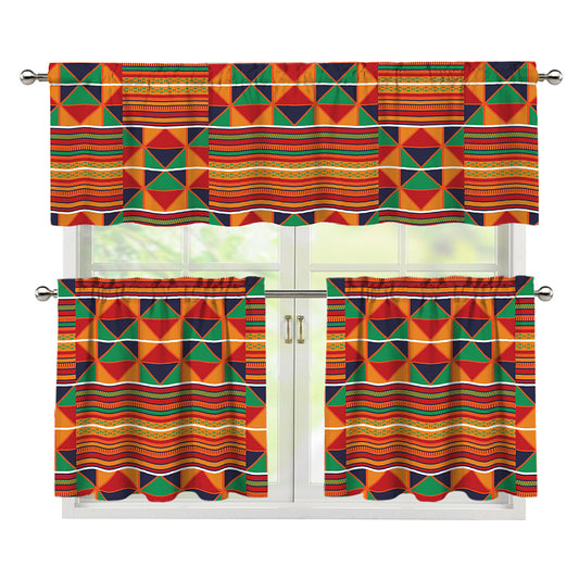 Kente Pattern Print 3 Piece Kitchen Curtains