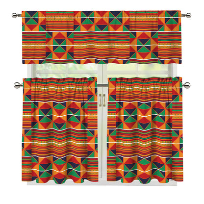 Kente Pattern Print 3 Piece Kitchen Curtains