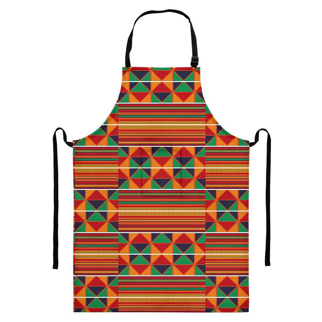 Kente Pattern Print Bib Apron With Pocket