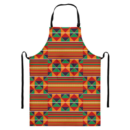 Kente Pattern Print Bib Apron With Pocket