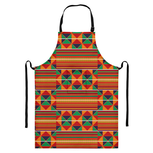 Kente Pattern Print Bib Apron With Pocket