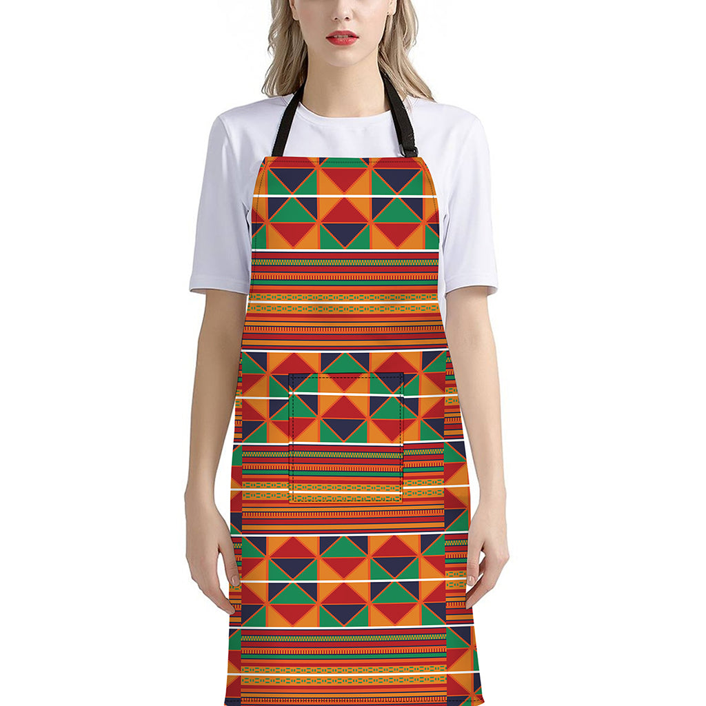 Kente Pattern Print Bib Apron With Pocket