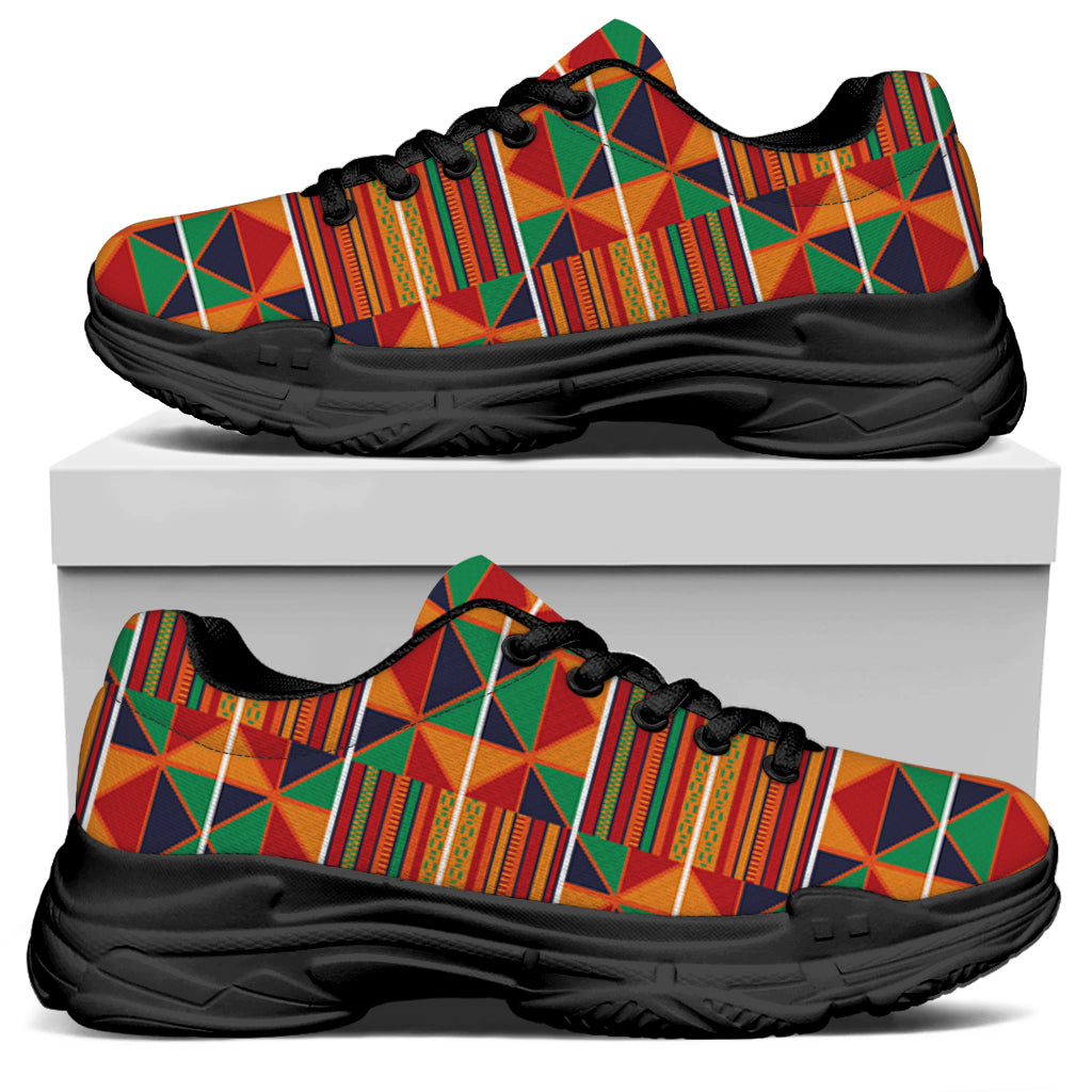 Kente Pattern Print Black Chunky Shoes