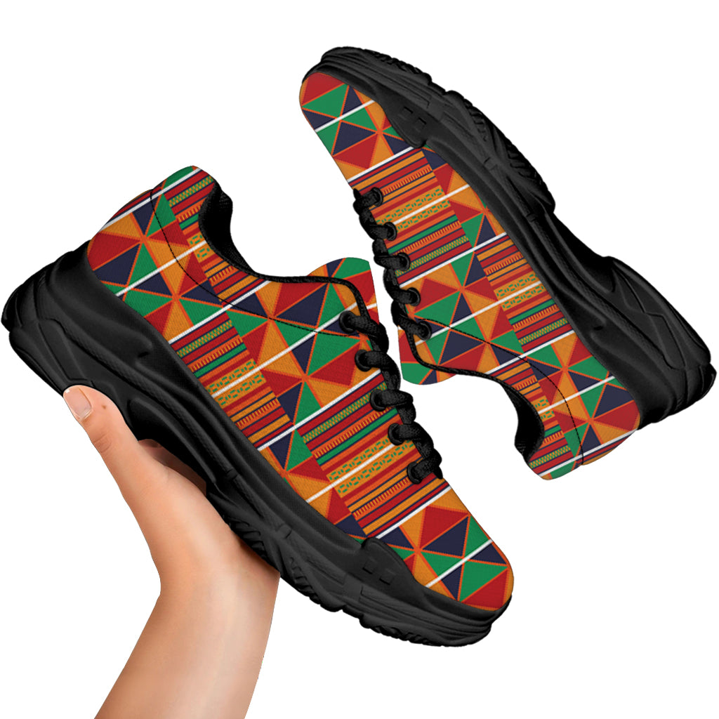 Kente Pattern Print Black Chunky Shoes