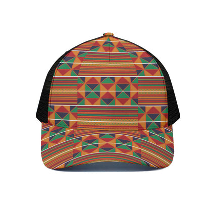 Kente Pattern Print Black Mesh Trucker Cap