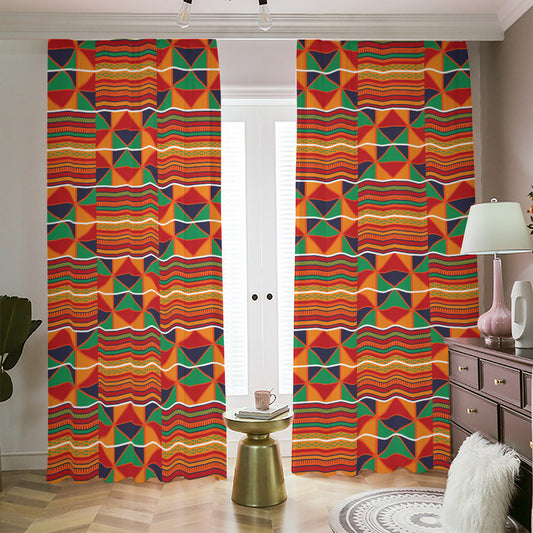 Kente Pattern Print Blackout Pencil Pleat Curtains