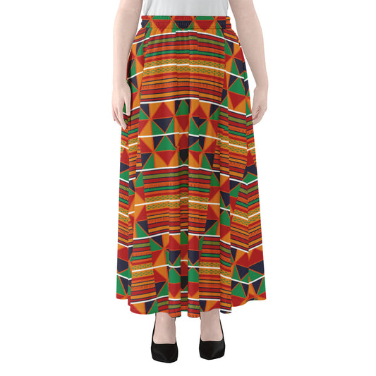 Kente Pattern Print Chiffon Maxi Skirt